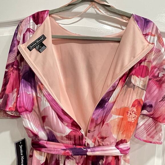 NWT Jessica Howard Women's Hi Lo Midi Short Sleeve Chiffon Lurex Size 6 - Picture 10 of 12